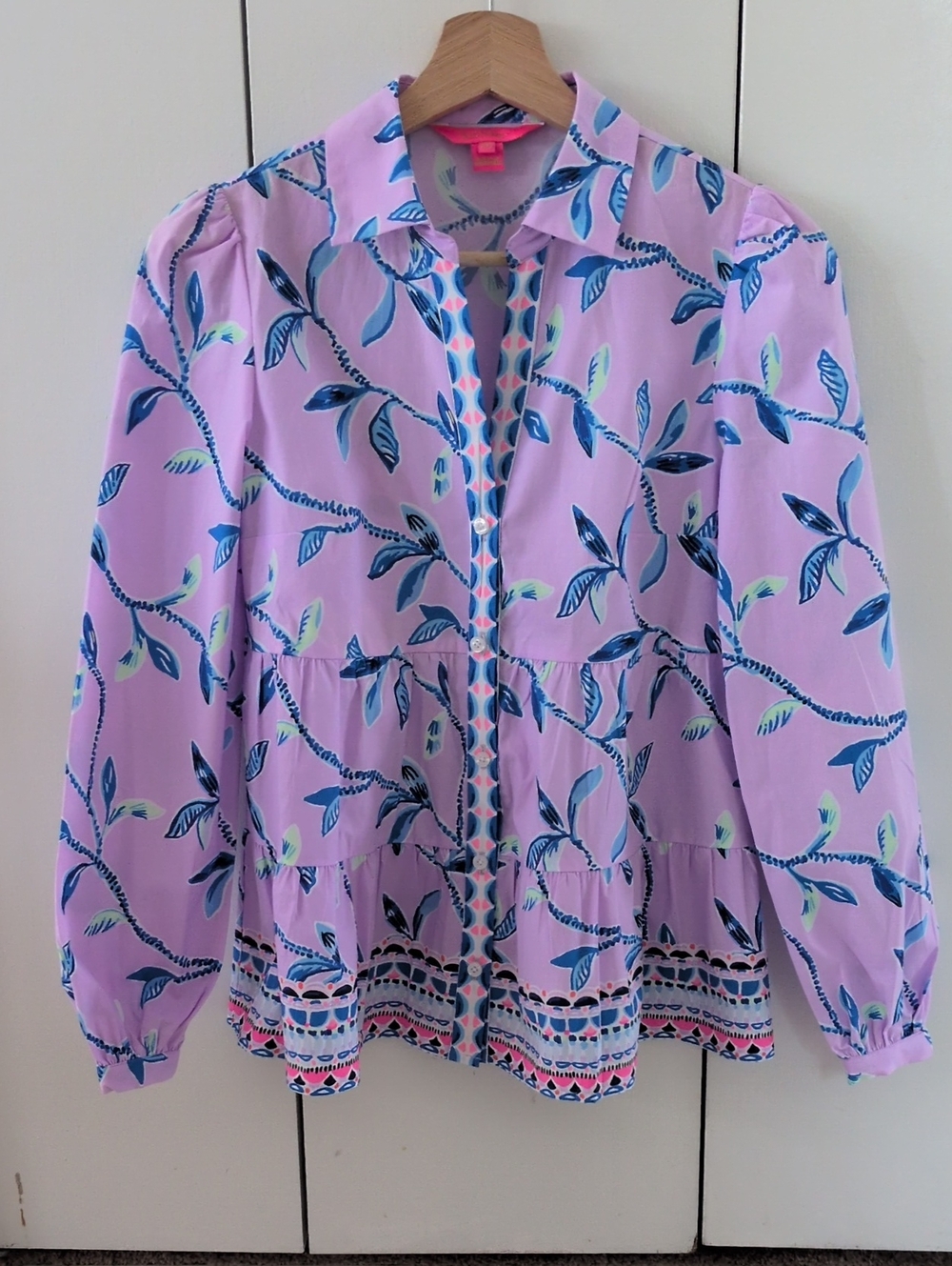 Lilly Pulitzer Lilac Floral-Print Peplum Button Top